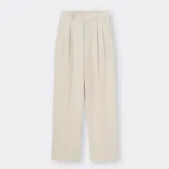 GU／タックワイドパンツ（丈長め） ナチュラル