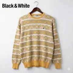 美品 Black&White 幾何学模様ニット セーター 総柄 LL ゴルフ