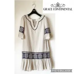 グレースコンチネンタル エスニック 刺繍 フレア袖 チュニックワンピース リネン