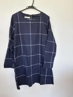 《未使用》DAYOU ネイビー チェック柄 長袖 チュニック