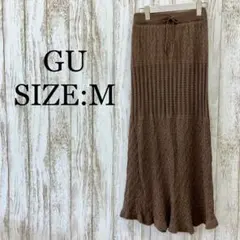 ジーユー❤️透かし編みニットスカート　フレア　ひも付き　茶　ブラウン　Ｍ