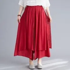 パンツ　紅色 ハイウエスト　おしゃれ　可愛い