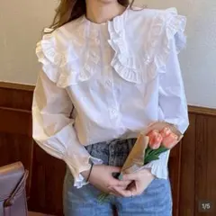 シーイン　SHEIN ダブルカラーフリルブラウス