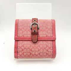 コーチ　折財布　財布　ウォレット　ミニシグネチャー　ピンク