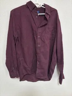 バーガンディ ボタンダウン長袖シャツ