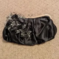 ビジューつき 2way サテンパーティーバッグ 黒