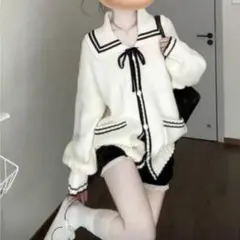 ホワイト ニットセーター 長袖 ボタン付き SHEIN