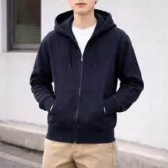 ユニクロ【XS】スウェットフルジップパーカー フード付き ネイビー