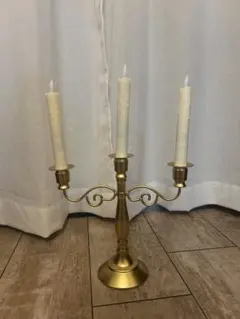 ゴールドキャンドルホルダー 3灯 電池式キャンドル付き