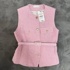 新品未使用！ZARA ツイードベスト M ピンク 入園式 入学式