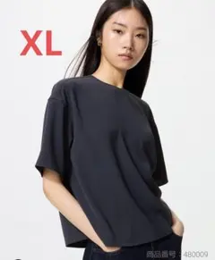 ユニクロ　ドレープTブラウス半袖　ネイビー　XLサイズ