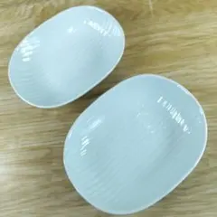 金麦の四季 京都たち吉・あいあい皿・ストライプ模様・白緑木目深皿2枚②【美品】