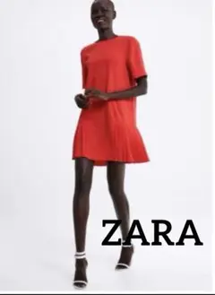 ZARA 裾プリーツ ワンピース　赤　M