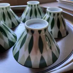 白山陶器　緑の模様 湯飲み 5個セット　昭和　煎茶