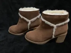 ブラウンファー付きスエードヒールブーツ