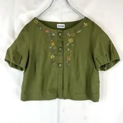 Jocomomola ホコモモラ 花刺繍 コットンジャケット カーキ 40のサムネイル