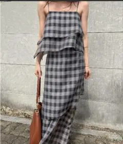 Layeredcamisoledress キャミワンピース　チェックワンピースのサムネイル