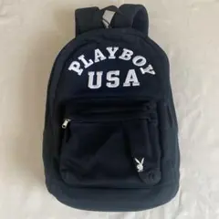 PLAYBOY プレイボーイ☆リュック☆ブラック黒☆白刺繍ロゴ☆ポケットありのサムネイル