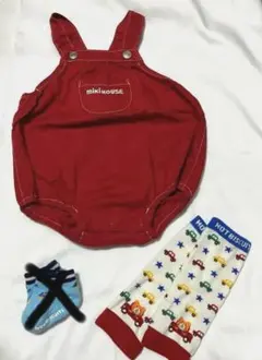 ミキハウス　デニム　赤オーバーオール　 ホットビスケッツ靴下.レッグウォーマー