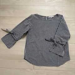 UNTITLED ギンガムチェック 五分袖シャツ 紺白