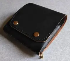 茶芯 丘染め★スマート・トラッカーウォレット　ブラック★栃木レザーヌメ革