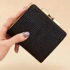 TOPKAPI イタリアンレザー・リザード型押し・がま口２つ折り財布　黒