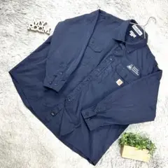 【Carhartt】ビッグサイズ3XL 企業刺繍 ワークシャツ ネイビー系
