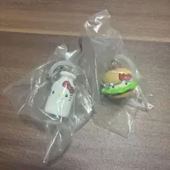 ハローキティ　めじるしアクセサリー　アメリカン　ハンバーガー　ミルク　ガチャ