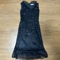 【9月末までの出品】黒 ノースリーブ レース ロングワンピース