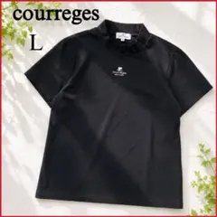 クレージュcourreges★ブラックTシャツ L モックネック センターロゴ入のサムネイル
