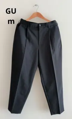 GU ドライワイドイージーアンクルパンツ 黒 スラックス 前タック ゴムウエスト
