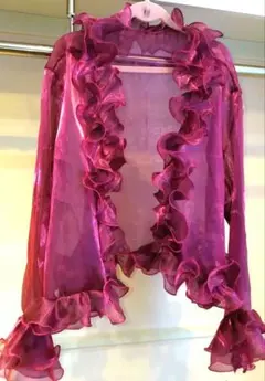 H-4 フリル付きシースルーカーディガン ワイン系　パーティ　カラオケ　イベント