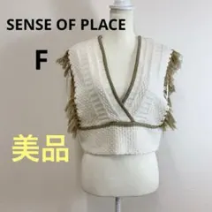 美品 SENSE OF PLACE フリンジニットベスト Vネック F