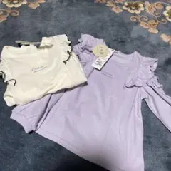 トップバリューラベンダー &ホワイト　フリル長袖カットソー 110cm