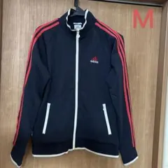 adidas アディダス ジャージ　赤３本線　ロゴ刺繍Mサイズ　ジャケットのサムネイル