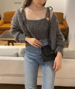 NICECLAUP ナイスクラップ シャギーキャミカーディガン グレー セット