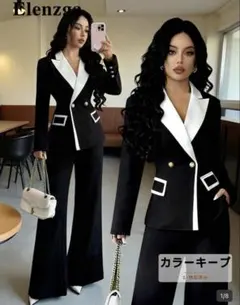 バイカラー パンツスーツ セットアップのサムネイル