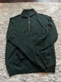 ダークグリーン ポロシャツスタイル ニット