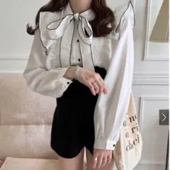GRL 配色ボウタイフリルブラウス Mサイズ