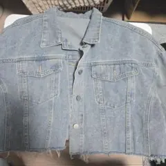 ライトブルー デニムジャケット フリンジヘム