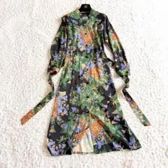 【グレースコンチネンタル】ロングワンピース　ボウタイ　フラワープリント　花柄　S フラワープリントボウタイ付ワンピース / GRACE CONTINENTAL | GRACE