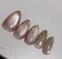 ゴールドグリッター ベージュカラーマグネット ネイルチップ