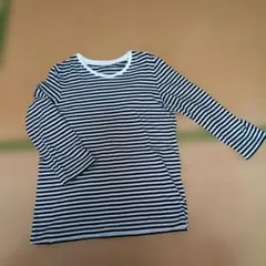無印良品 ストライプ七分袖Tシャツ　ｌ　綿100%