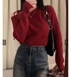 【新品未使用】GRLオフショルダーリブニットワインレッド Fサイズ