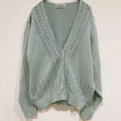 【美品】ステファノドゥーエ 透かし編みニットカーディガン ミントグリーン M相当