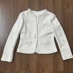 組曲　ノーカラーツイードジャケット　ホワイト