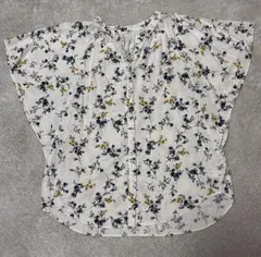 さらさらリラックスプリントブラウス半袖 花柄ホワイト【global work】