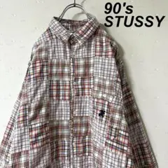 希少 古着 90's オールド ステューシー パッチワーク チェック シャツ