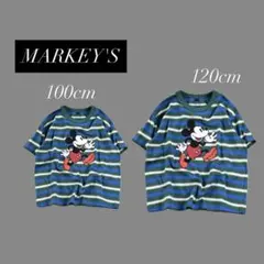 tシャツ ミッキー　マルチボーダーTシャツ キッズ マーキーズ