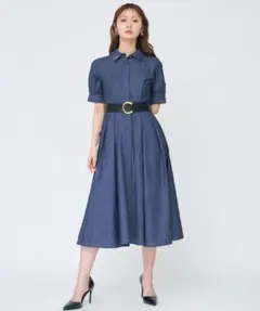 AND COUTURE ベルト付き デニムワンピース ブルー